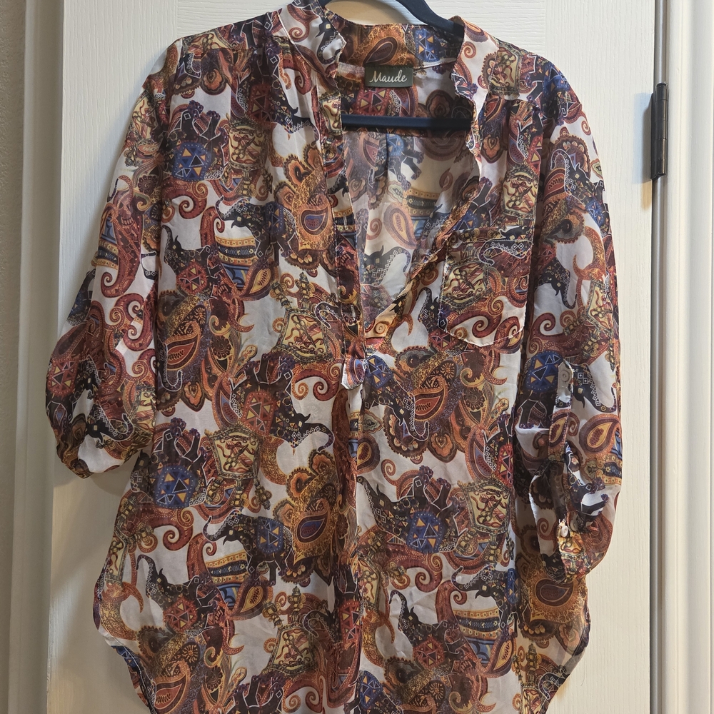 Maude Sheer Paisley Blouse in Brown, Orange & Blue